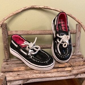 Toddler Black Sequin Sperry Top-Sider Boat Shoes